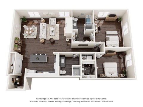 Floor plan for 2 beds, 2 baths, 1509 sqft